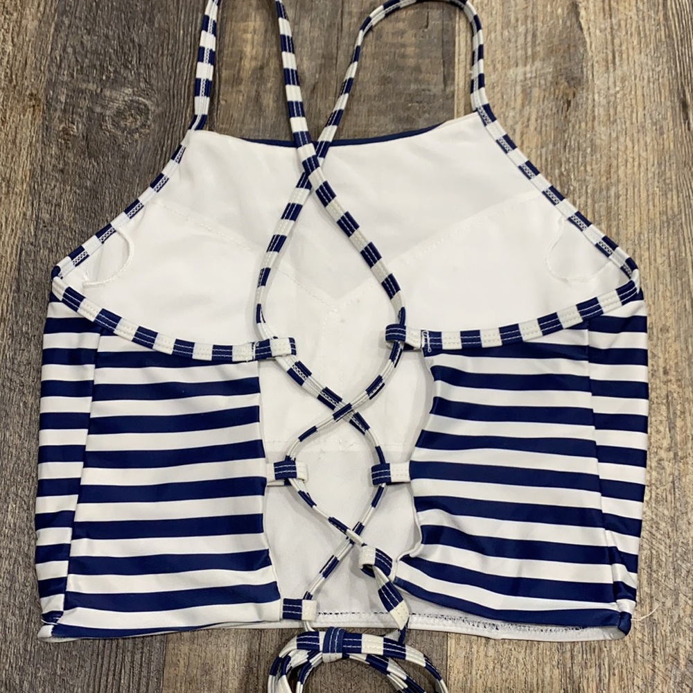 Navy blue striped swim top - Picture 3 of 9